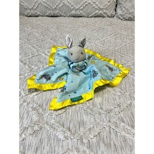 Goodnight Moon Blue Yellow Security Lovey Baby Blanket Plush Bunny Rabbit Satin